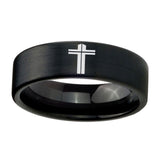 8mm-Flat-Christian-Cross-Pipe-Cut-Brush-Black-Tungsten-Carbide-Rings-for-Men