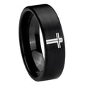 8mm Flat Christian Cross Pipe Cut Brush Black Tungsten Ring