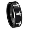 8mm Multiple Christian Cross Pipe Cut Black Tungsten Ring