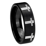 8mm Multiple Christian Cross Pipe Cut Brush Black Tungsten Wedding Band Mens
