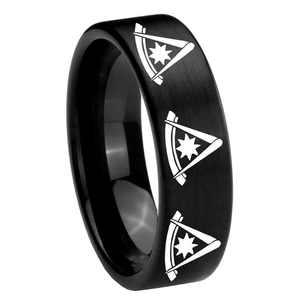 8mm Multiple Pester Master Masonic Pipe Cut Black Tungsten Ring