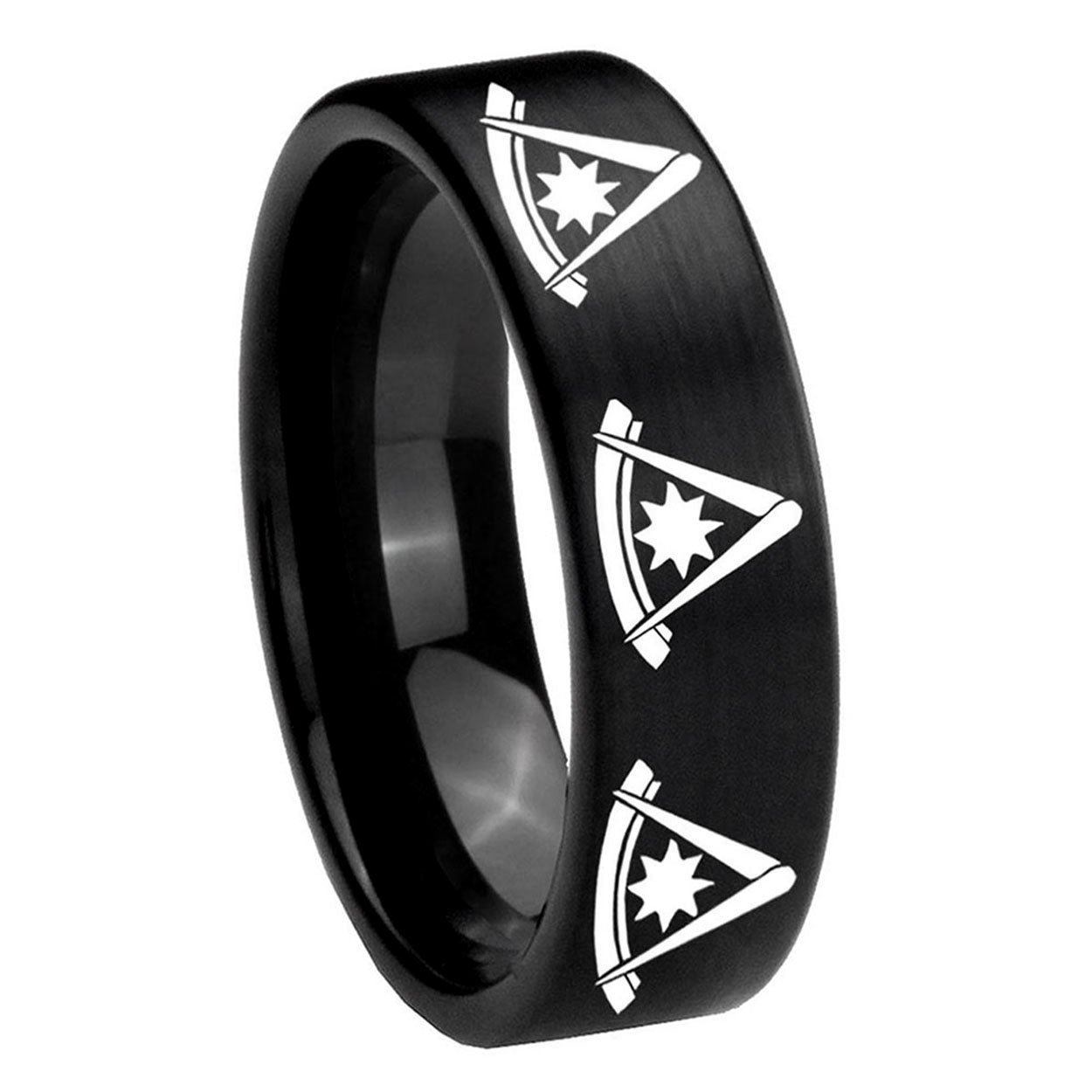 8mm Multiple Pester Master Masonic Pipe Cut Black Tungsten Ring