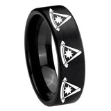 8mm Multiple Pester Master Masonic Pipe Cut Brush Black Tungsten Men's Ring