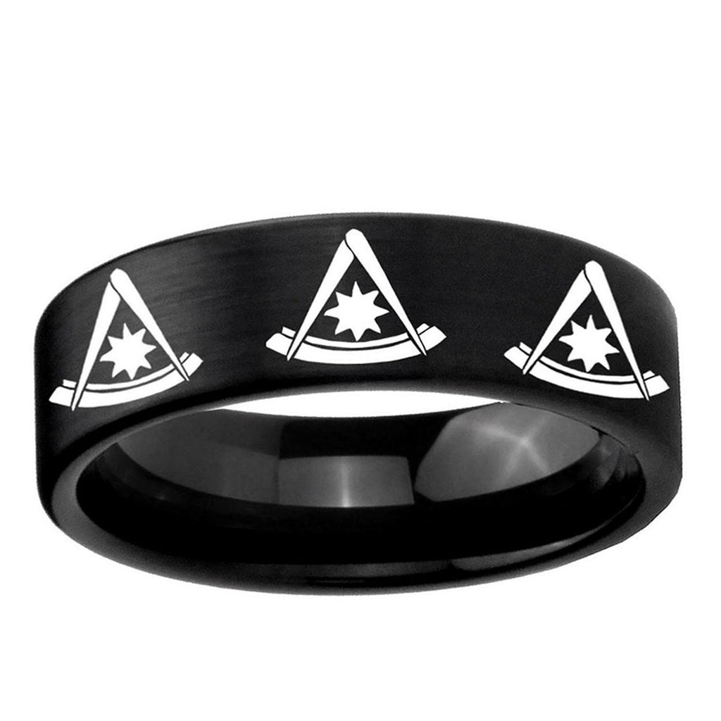 6mm Multiple Pester Master Masonic Pipe Cut Black Tungsten Ring