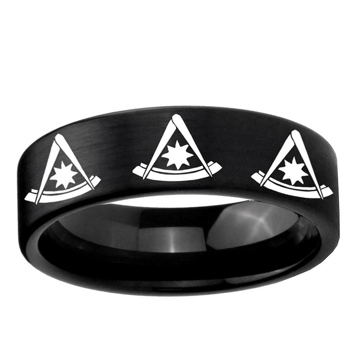 6mm Multiple Pester Master Masonic Pipe Cut Black Tungsten Ring
