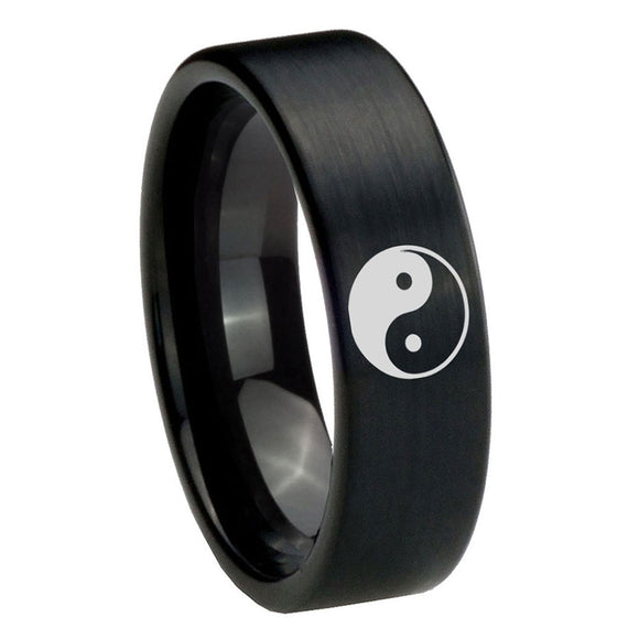 8mm-Yin-Yang-Pipe-Cut-Brush-Black-Tungsten-Carbide-Mens-Wedding-Band