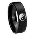 8mm Yin Yang Pipe Cut Brush Black Tungsten Mens Wedding Band
