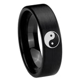 8mm Yin Yang Pipe Cut Brush Black Tungsten Carbide Mens Wedding Band