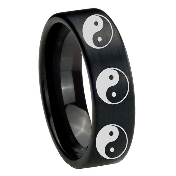 8mm-Multiple-Yin-Yang-Pipe-Cut-Brush-Black-Tungsten-Carbide-Men's-Wedding-Band