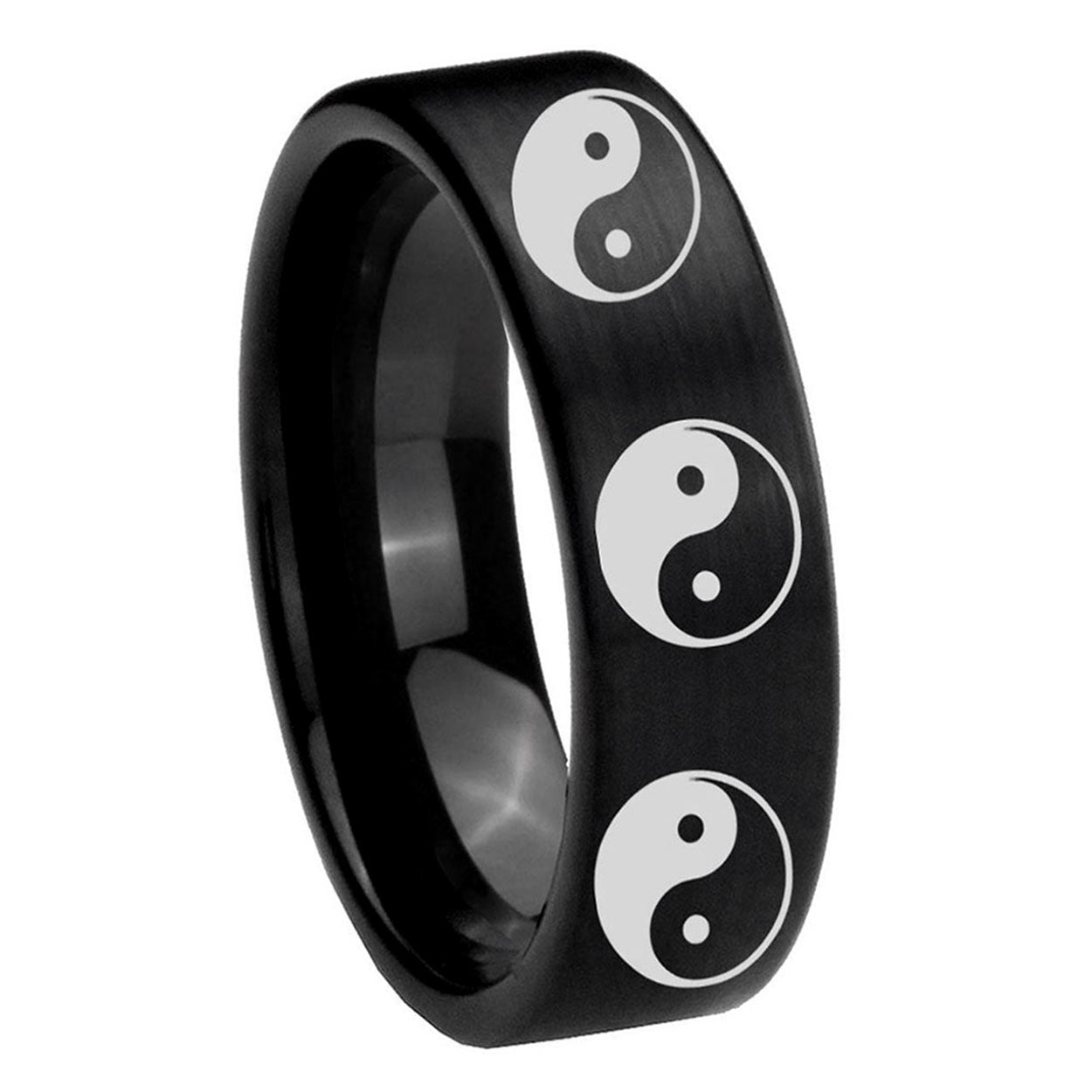 8mm Multiple Yin Yang Pipe Cut Brush Black Tungsten Bands
