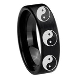 8mm Multiple Yin Yang Pipe Cut Brush Black Tungsten Carbide Men's Wedding Band