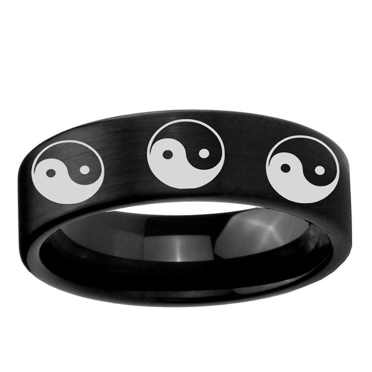 6mm Multiple Yin Yang Pipe Cut Brush Black Tungsten Bands