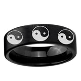 6, 8mm Multiple Yin Yang Pipe Cut Brush Black Tungsten Ring