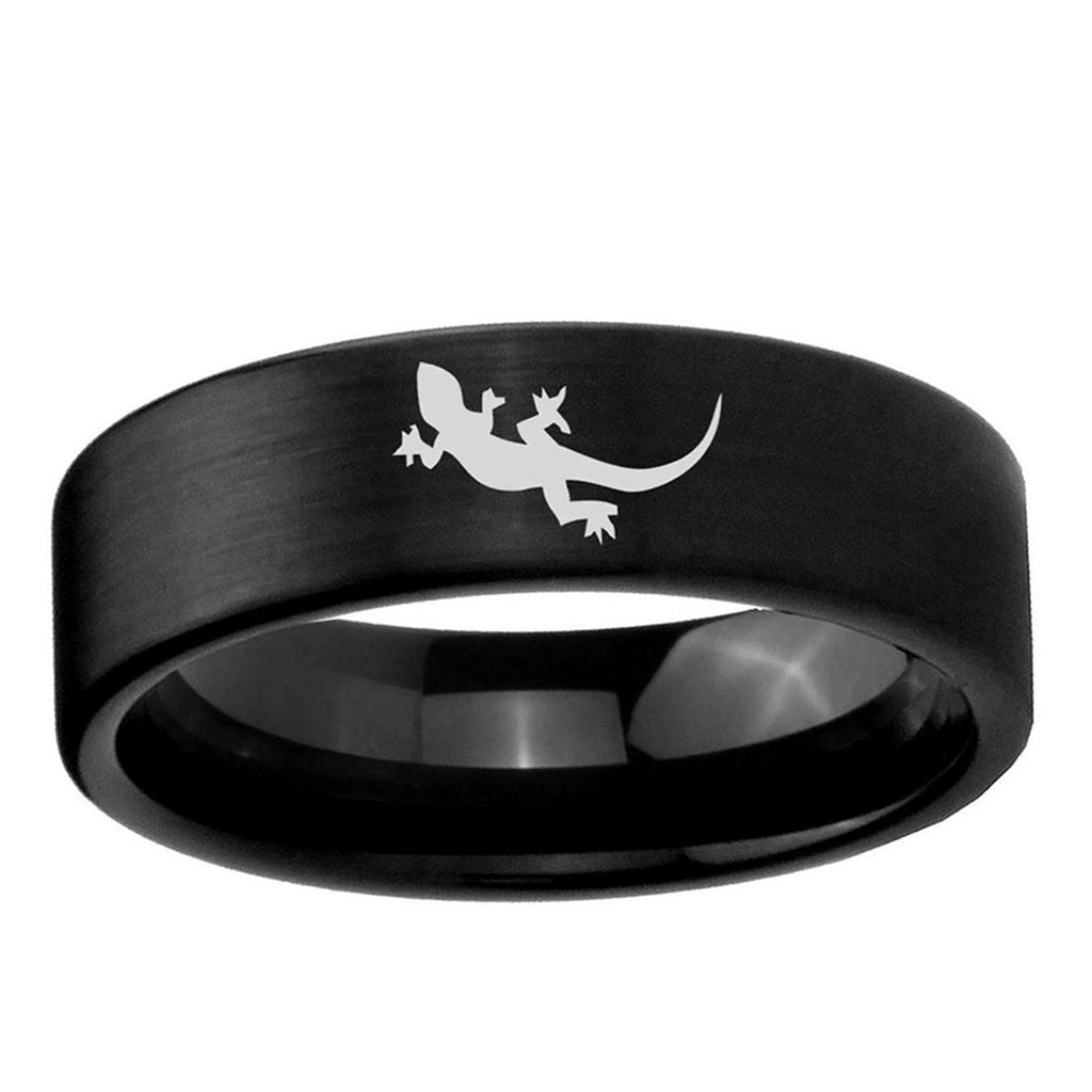 6mm Lizard Pipe Cut Brush Black Tungsten Mens Wedding Ring