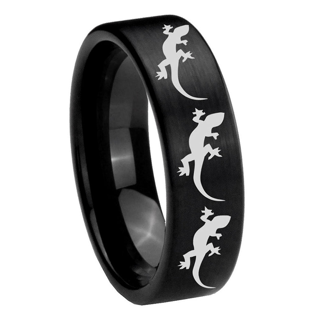 8mm Multiple Lizard Pipe Cut Brush Black Tungsten Mens Ring
