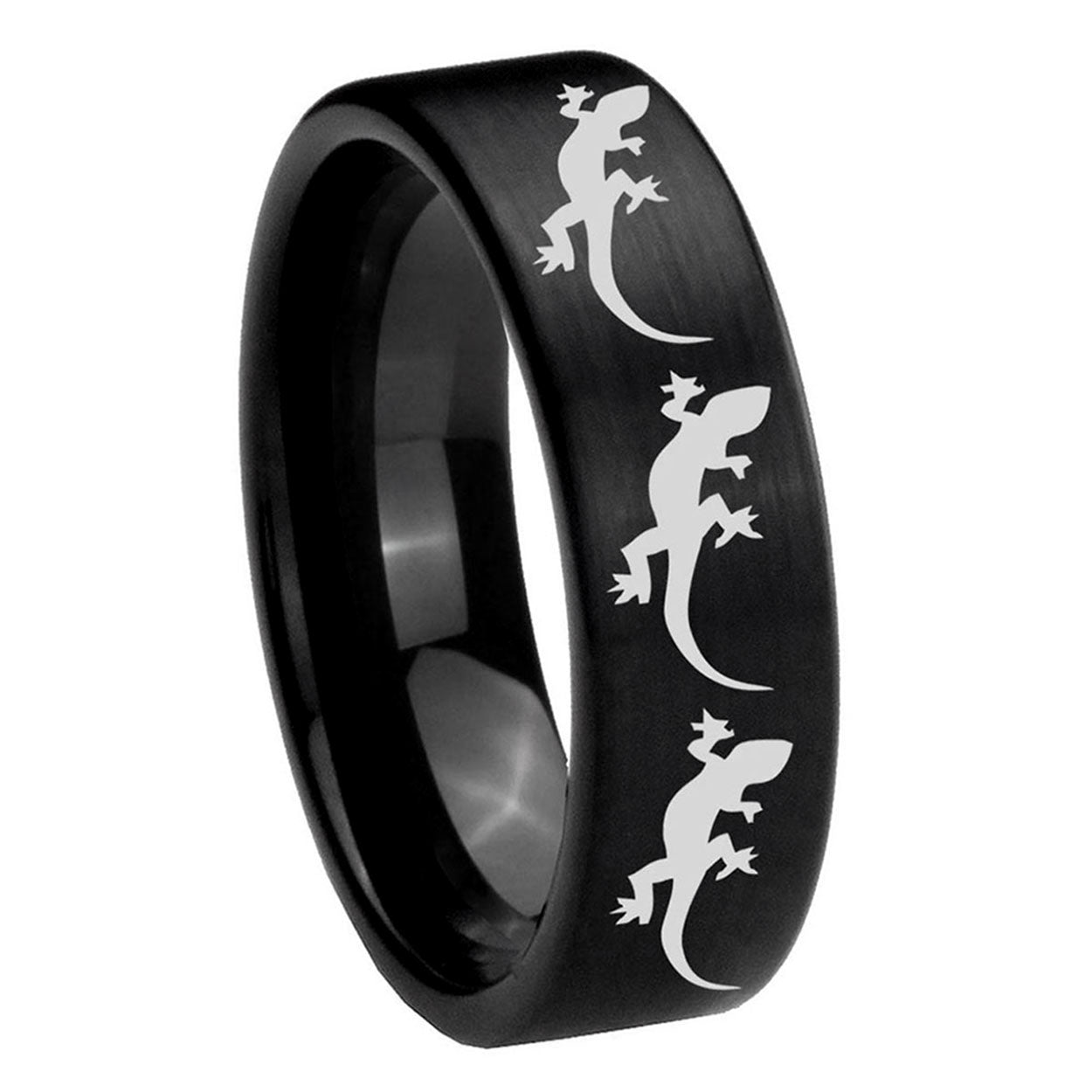 8mm Multiple Lizard Pipe Cut Brush Black Tungsten Mens Ring