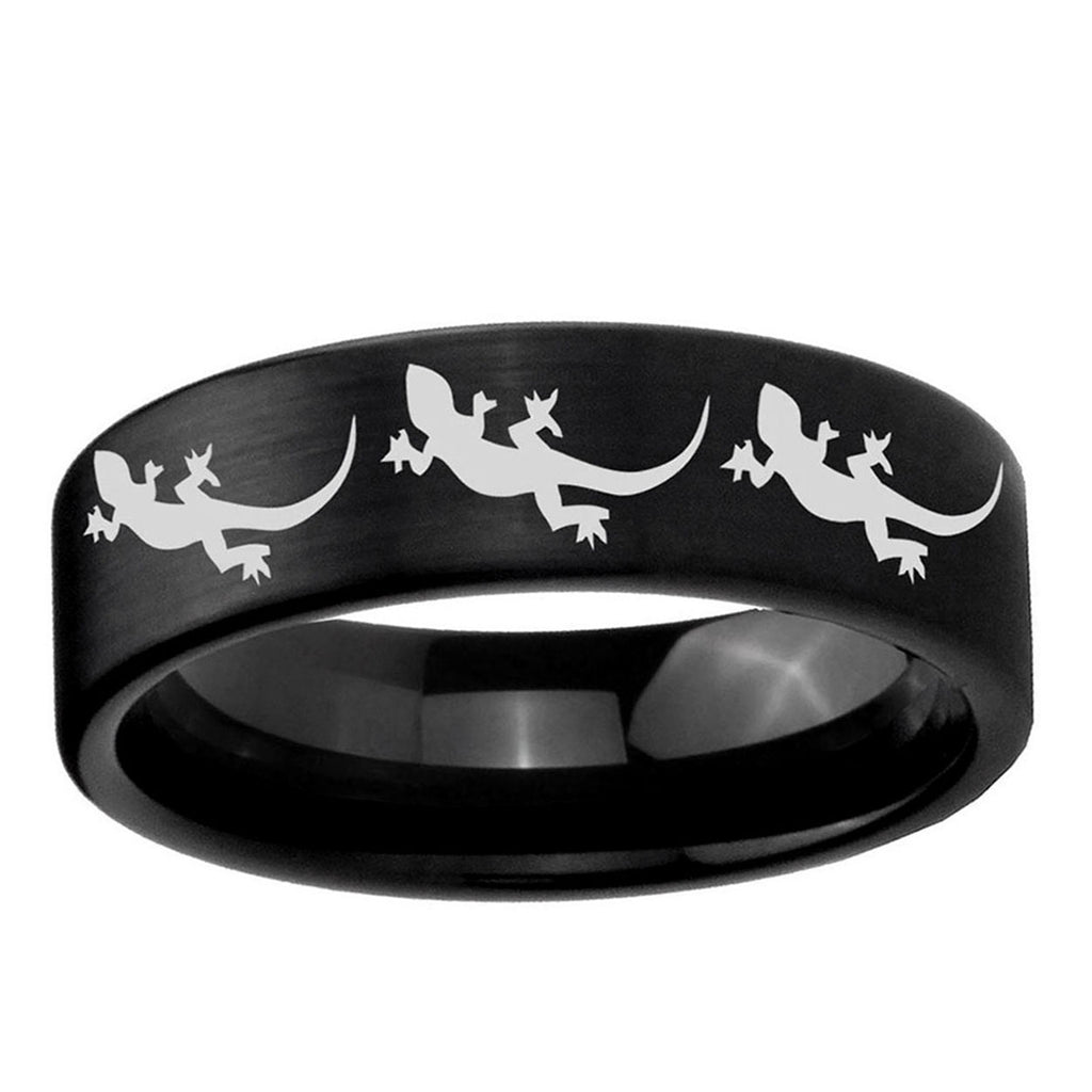 6mm Multiple Lizard Pipe Cut Brush Black Tungsten Mens Ring