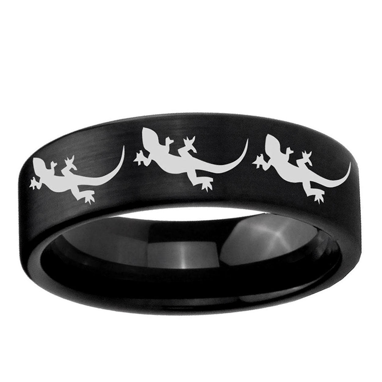 6mm Multiple Lizard Pipe Cut Brush Black Tungsten Mens Ring