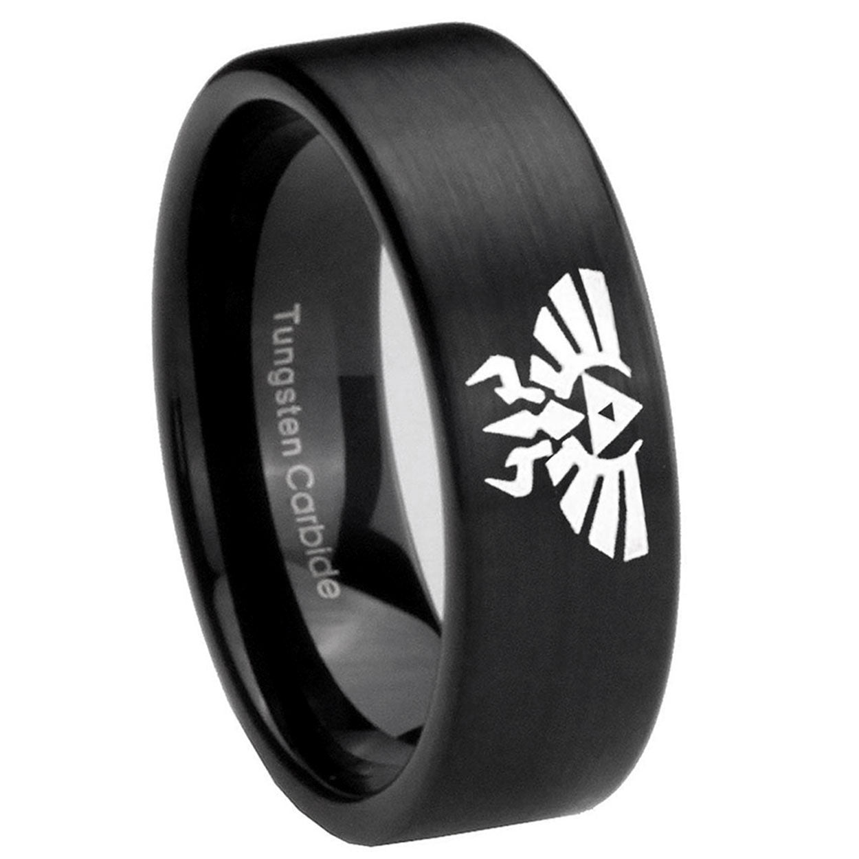 8mm Zelda Skyward Sword Pipe Cut Brush Black Tungsten Ring
