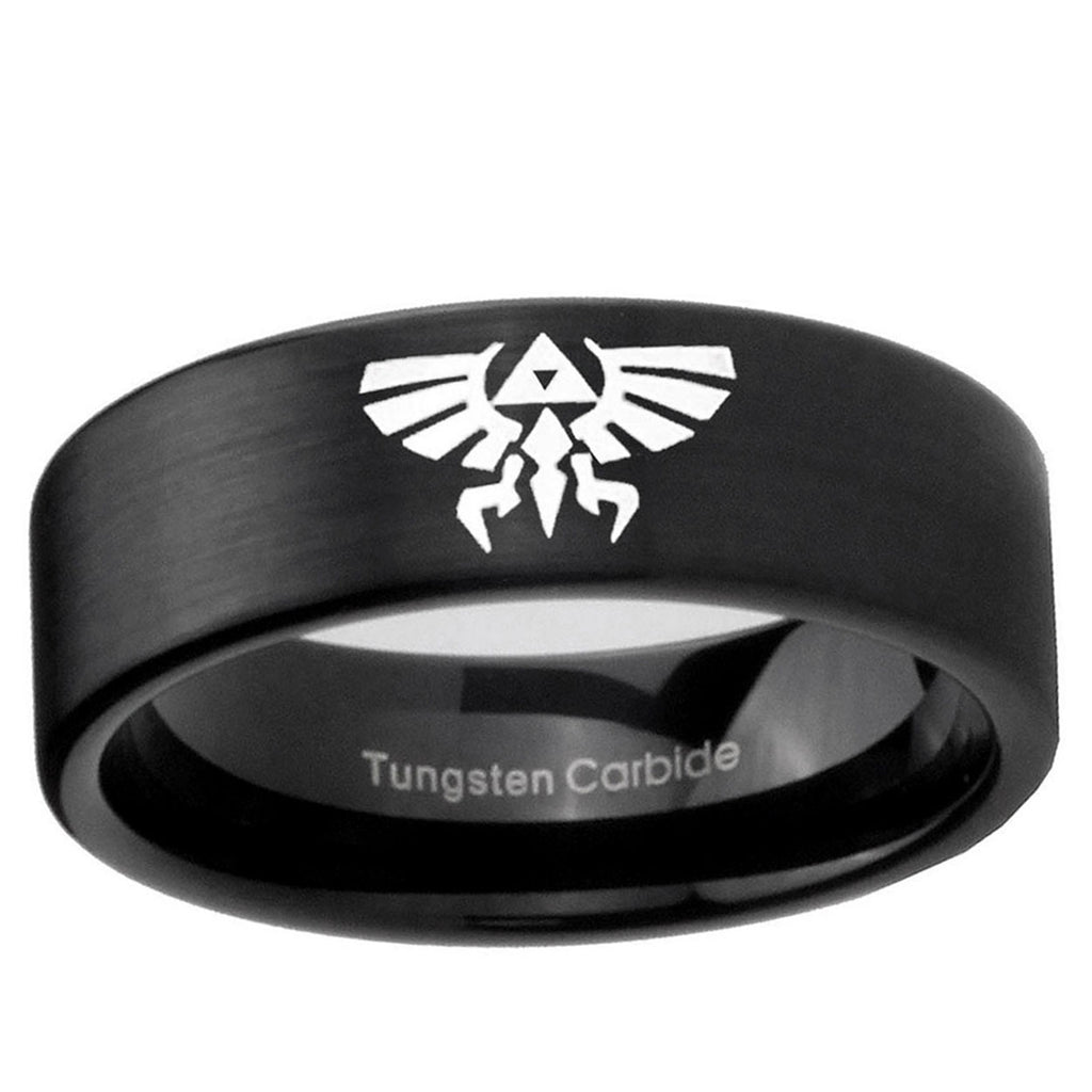 6mm Zelda Skyward Sword Pipe Cut Brush Black Tungsten Ring