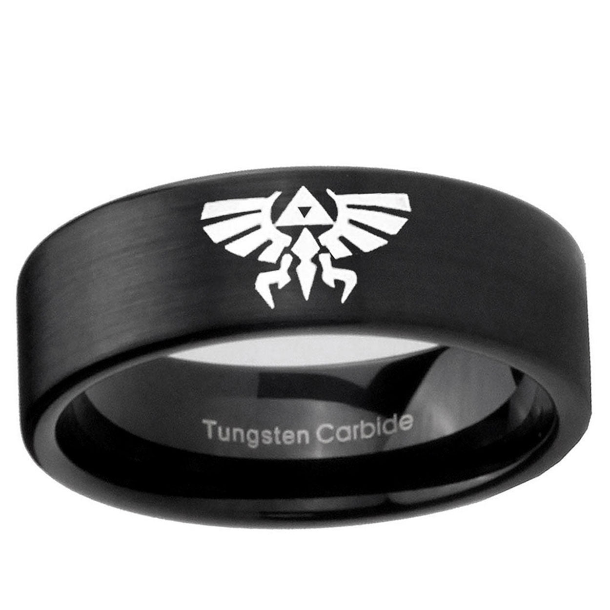 6mm Zelda Skyward Sword Pipe Cut Brush Black Tungsten Ring