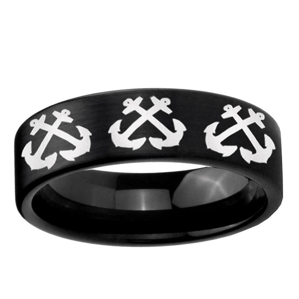 6mm Multiple Anchor Pipe Cut Brush Black Tungsten Ring