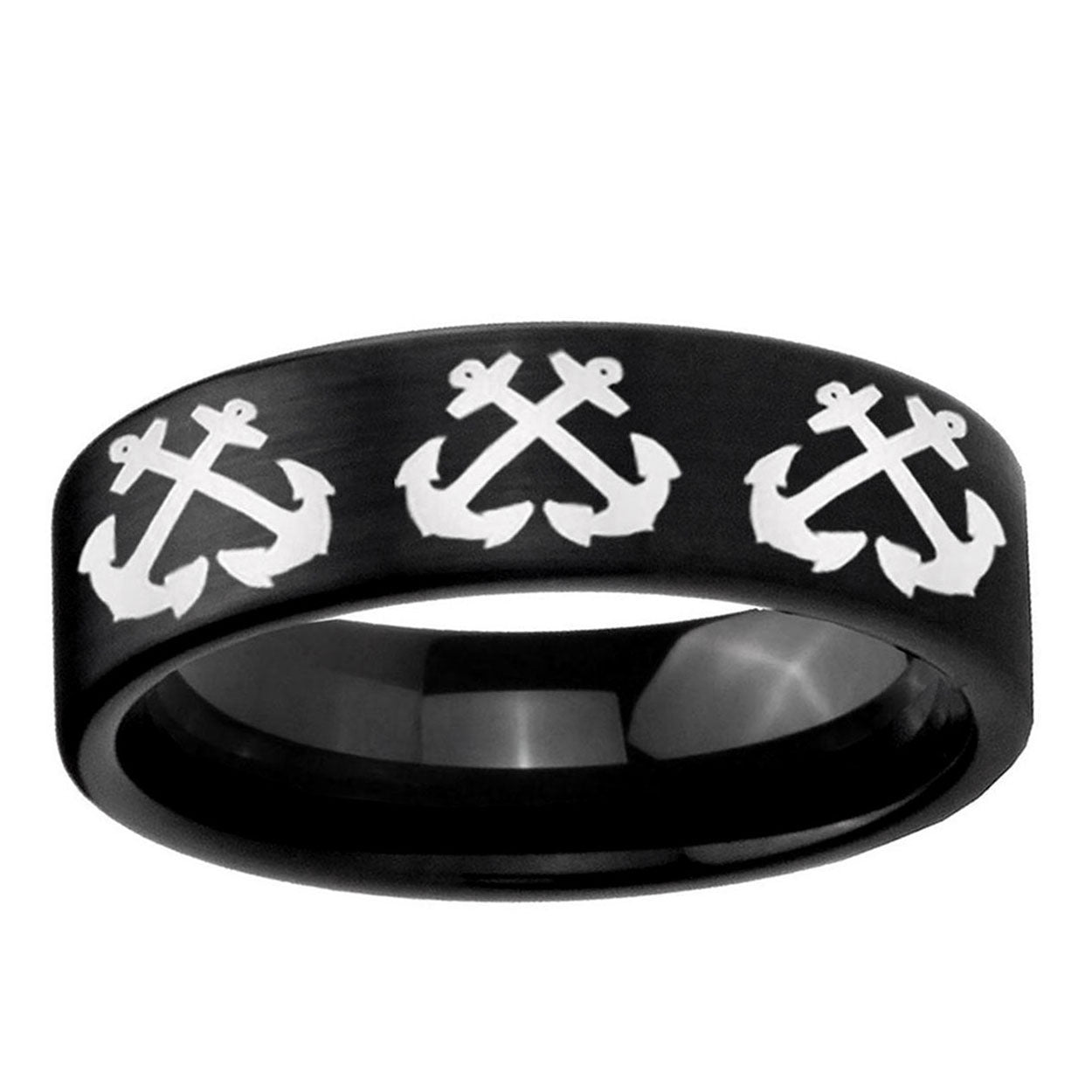 6mm Multiple Anchor Pipe Cut Brush Black Tungsten Ring