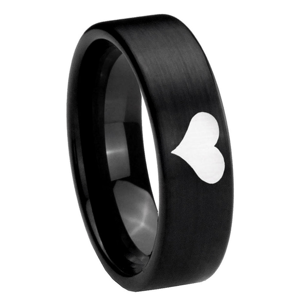 8mm Heart Pipe Cut Brush Black Tungsten Mens Engagement Ring
