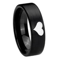 8mm Heart Pipe Cut Brush Black Tungsten Mens Engagement Ring