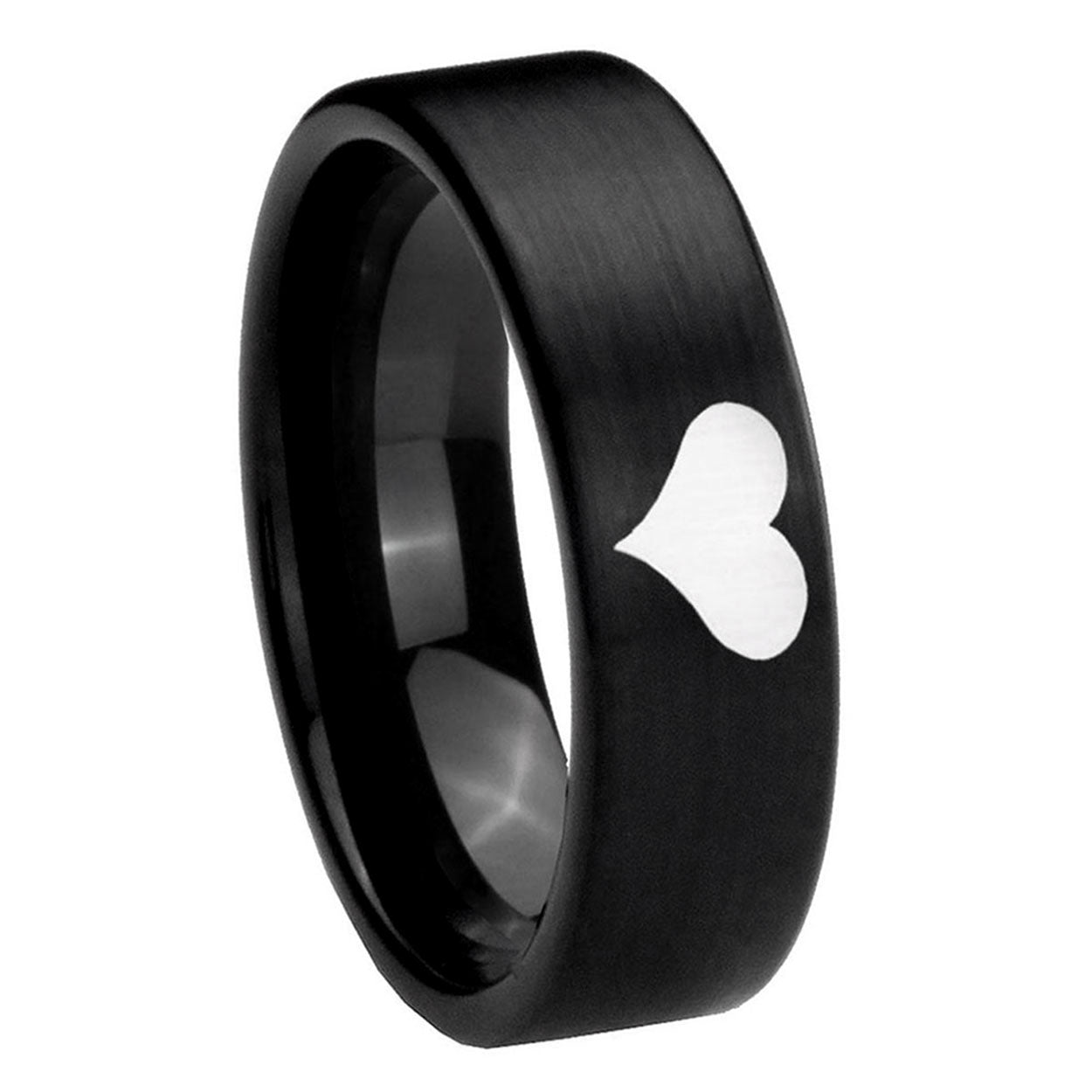 8mm Heart Pipe Cut Brush Black Tungsten Mens Engagement Ring