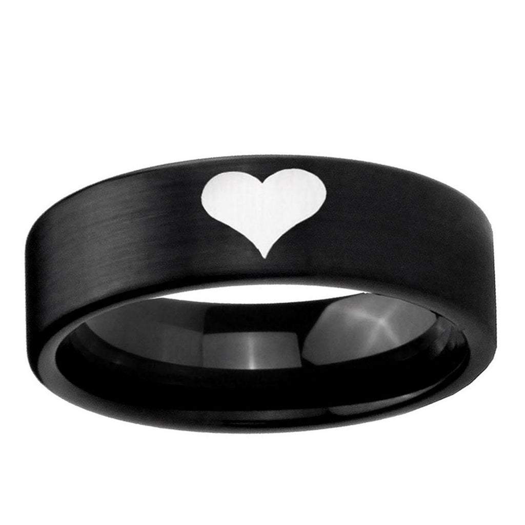 6mm Heart Pipe Cut Brush Black Tungsten Mens Engagement Ring