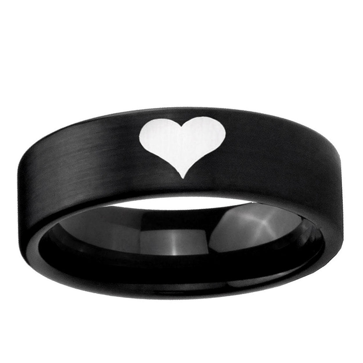 6mm Heart Pipe Cut Brush Black Tungsten Mens Engagement Ring