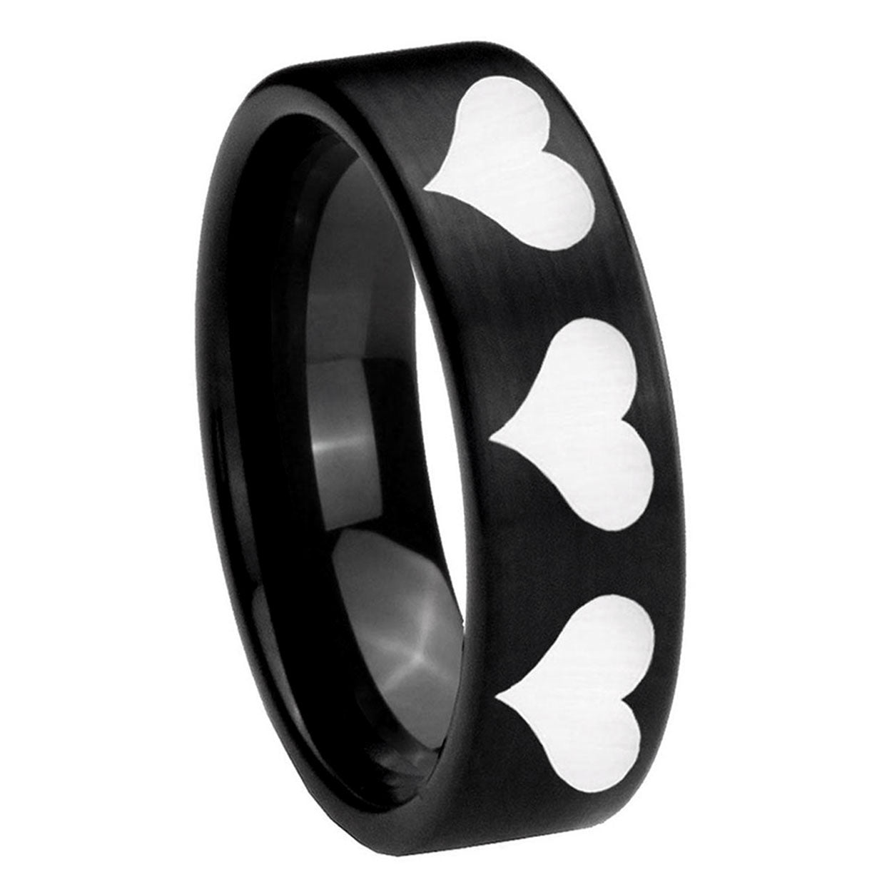 8mm Multiple Heart Pipe Cut Brush Black Tungsten Custom Ring