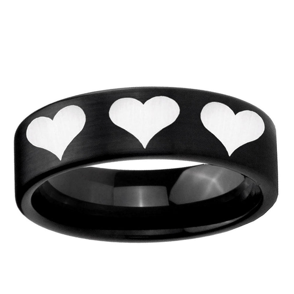 6mm Multiple Heart Pipe Cut Brush Black Tungsten Custom Ring