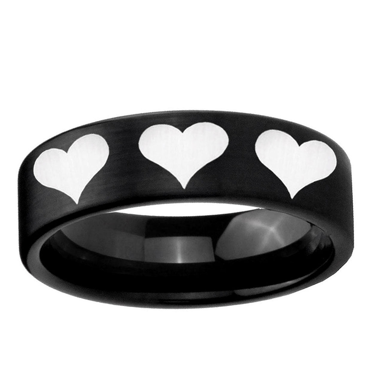 6mm Multiple Heart Pipe Cut Brush Black Tungsten Custom Ring
