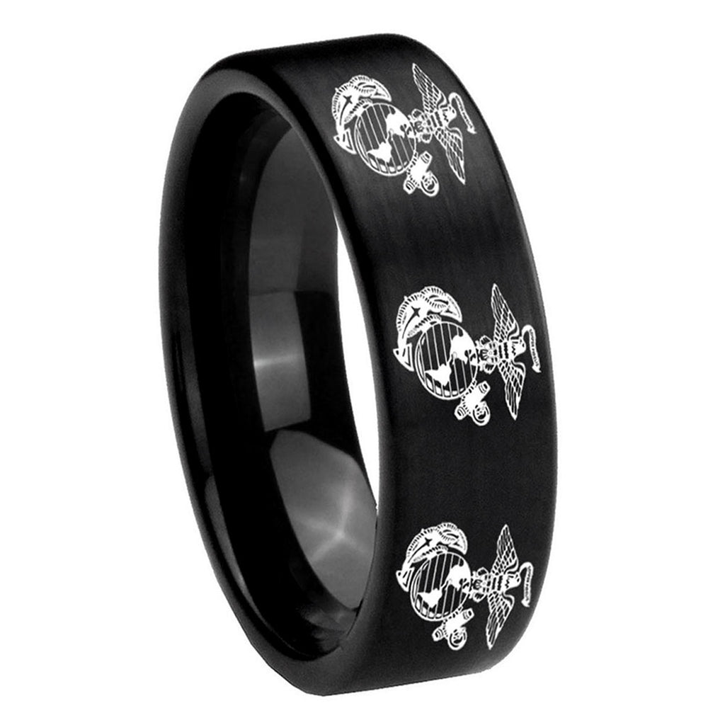 8mm Multiple Marine Pipe Cut Brush Black Tungsten Ring