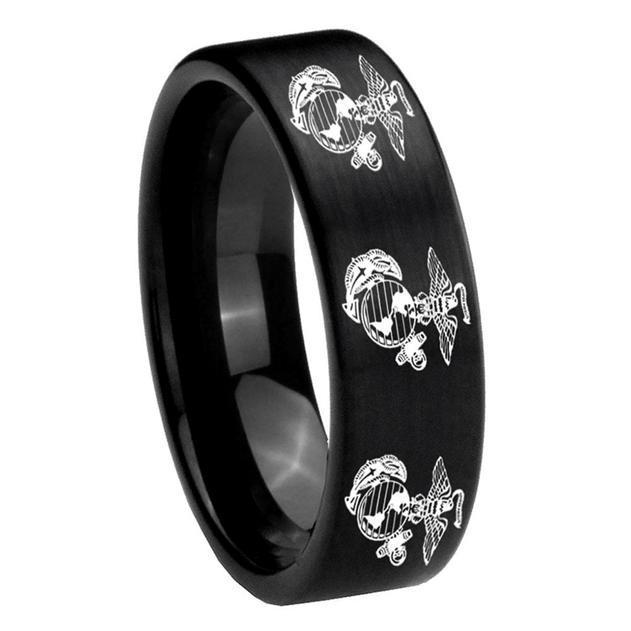 8mm Multiple Marine Pipe Cut Brush Black Tungsten Ring