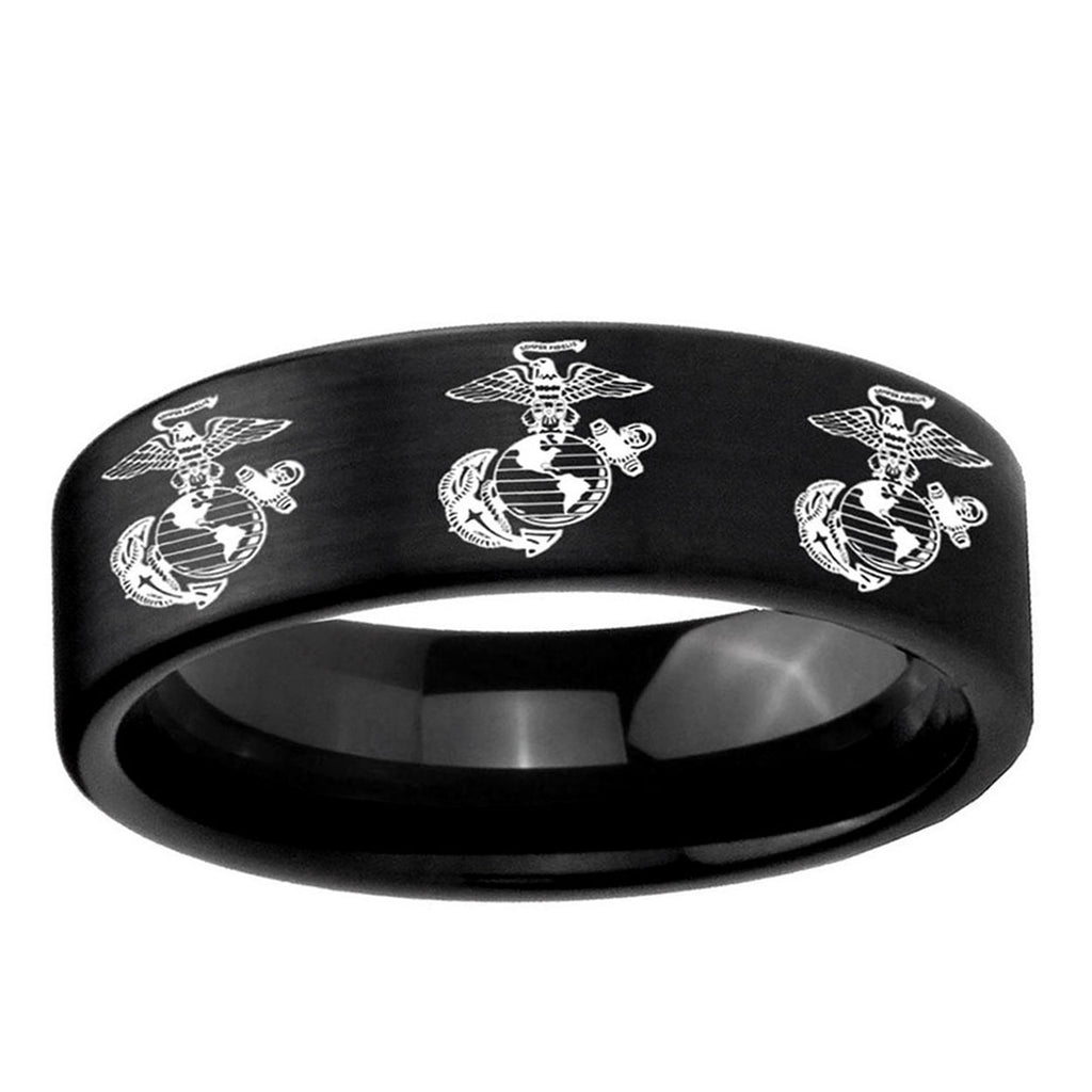 6mm Multiple Marine Pipe Cut Brush Black Tungsten Ring