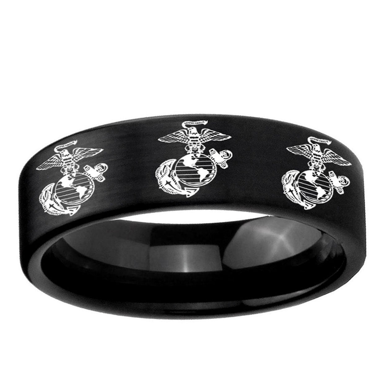 6mm Multiple Marine Pipe Cut Brush Black Tungsten Ring