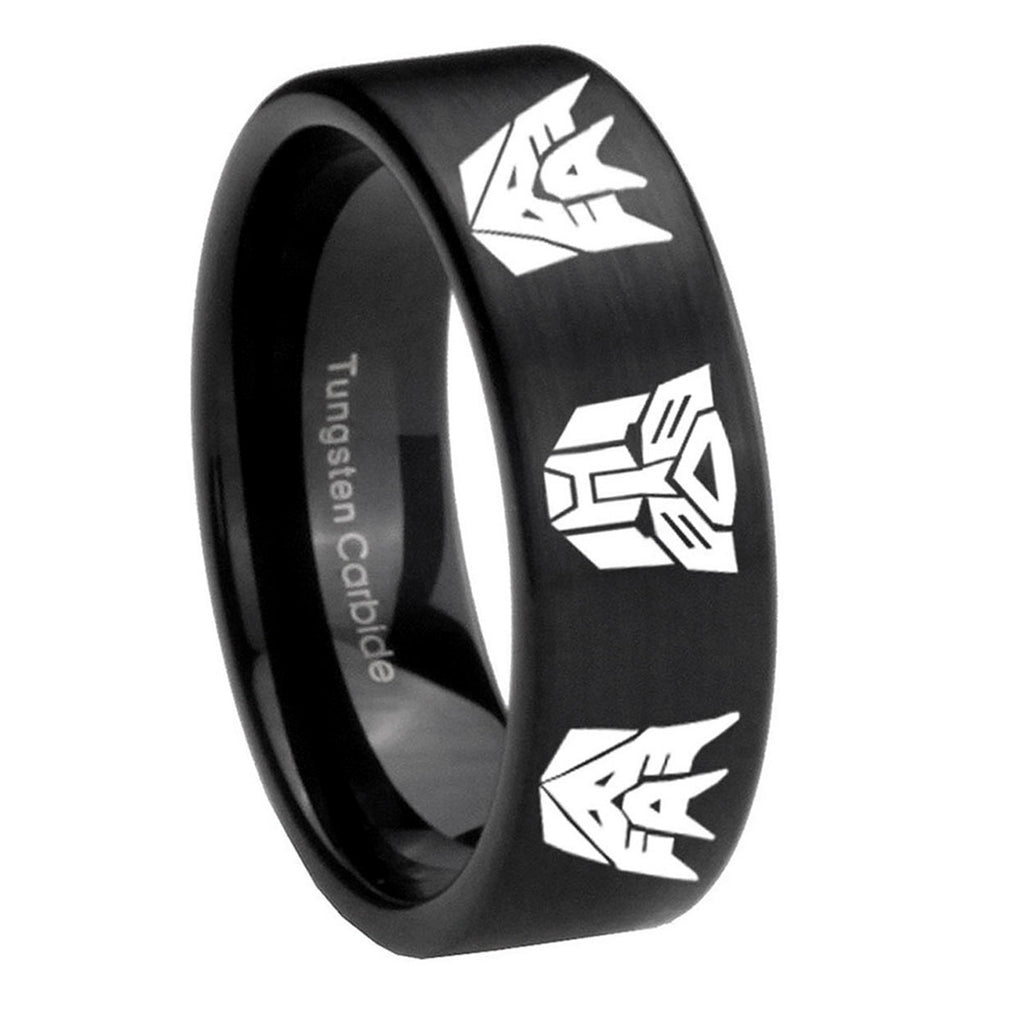 8mm Transformers Autobot Decepticon Pipe Cut Black Tungsten Ring