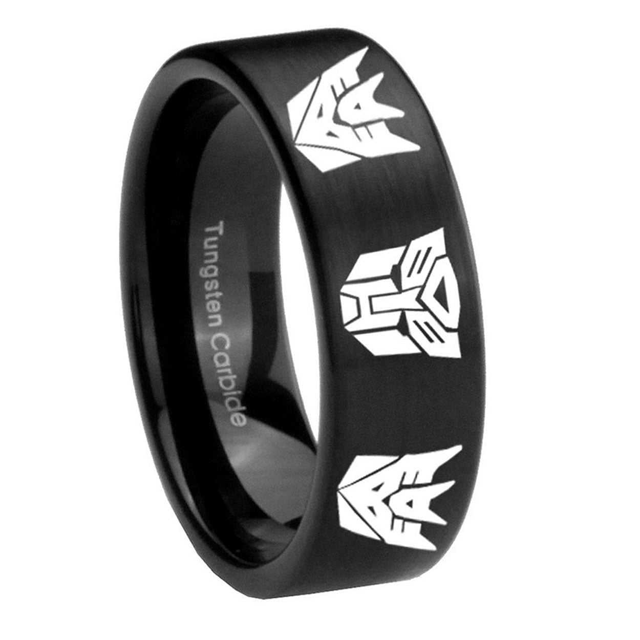 8mm Transformers Autobot Decepticon Pipe Cut Black Tungsten Ring
