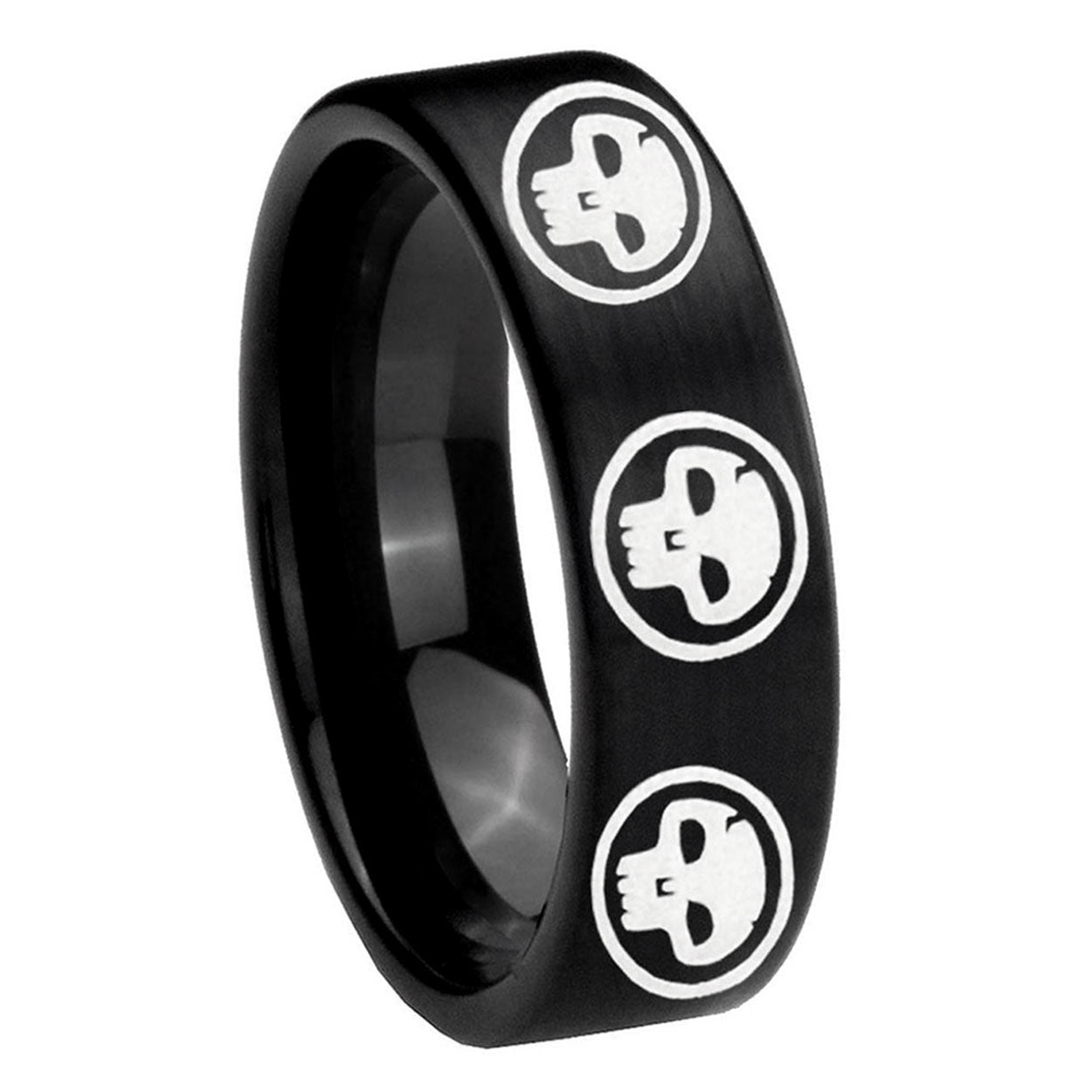 8mm Multiple Skull Pipe Cut Brush Black Tungsten Ring
