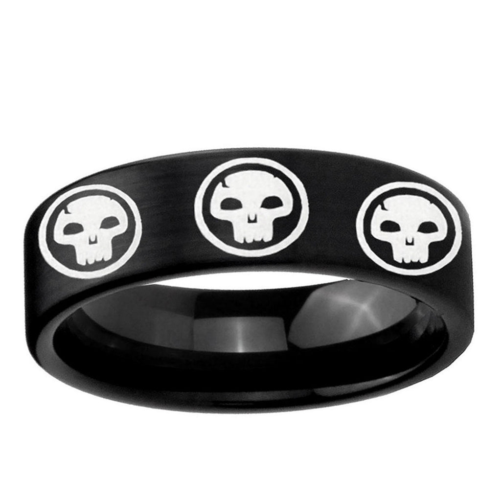6mm Multiple Skull Pipe Cut Brush Black Tungsten Ring