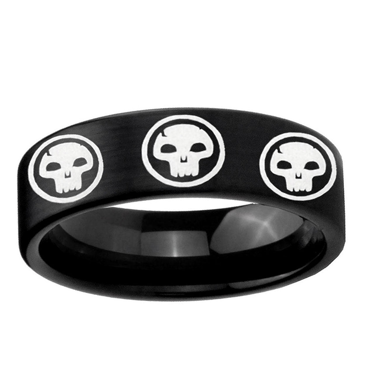 6mm Multiple Skull Pipe Cut Brush Black Tungsten Ring