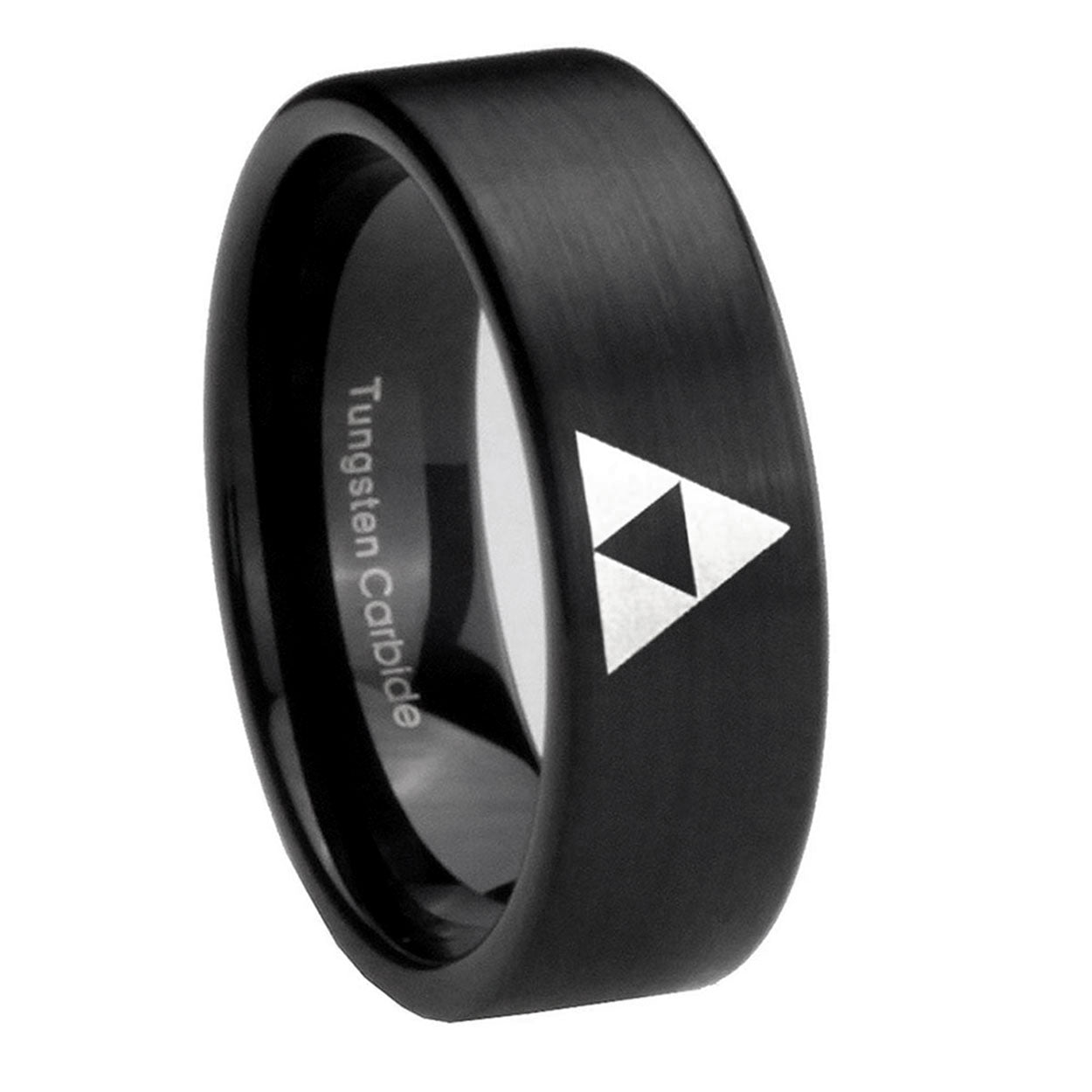 8mm Zelda Triforce Pipe Cut Brush Black Tungsten Ring