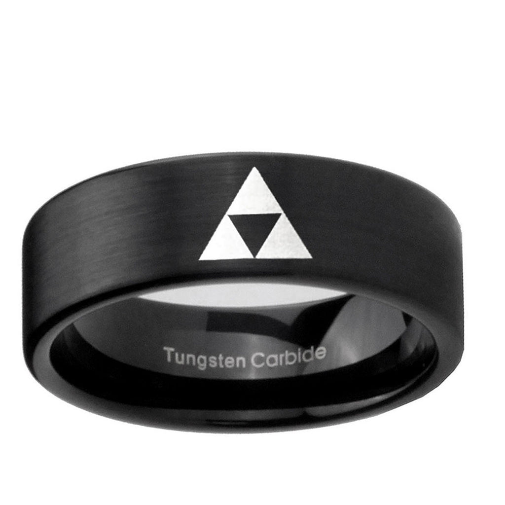 6mm Zelda Triforce Pipe Cut Brush Black Tungsten Ring