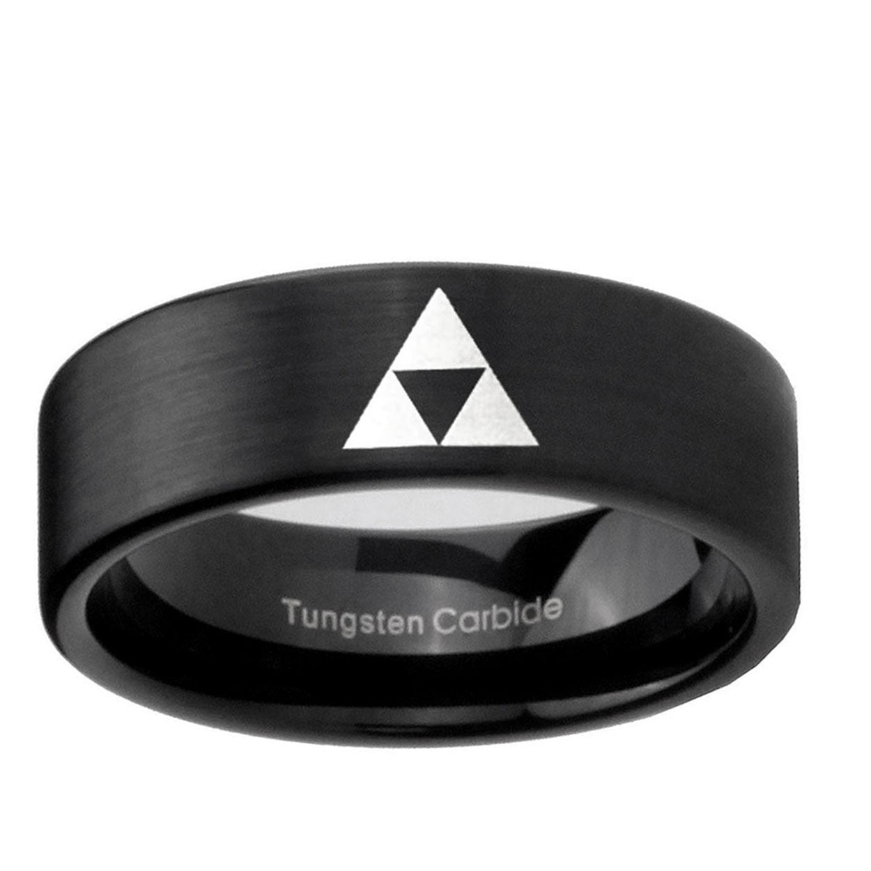 6mm Zelda Triforce Pipe Cut Brush Black Tungsten Ring