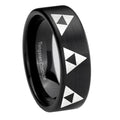8mm Multiple Zelda Triforce Pipe Cut Black Tungsten Ring