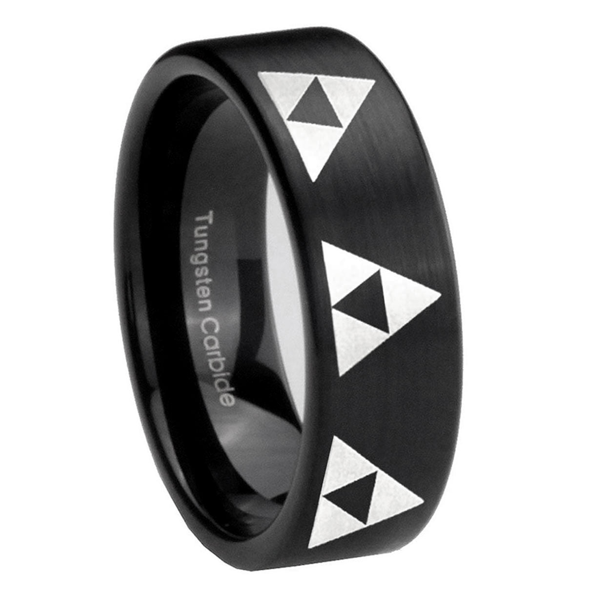 8mm Multiple Zelda Triforce Pipe Cut Black Tungsten Ring