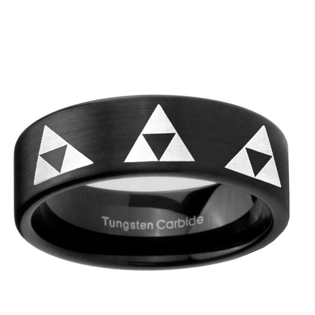 6mm Multiple Zelda Triforce Pipe Cut Black Tungsten Ring